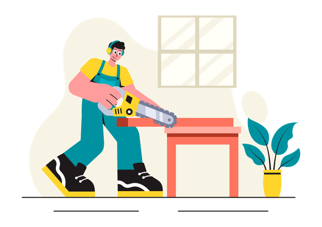 Handwerker schneiden Holz  Illustration