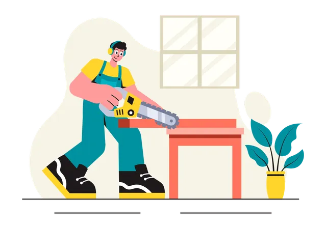 Handwerker schneiden Holz  Illustration