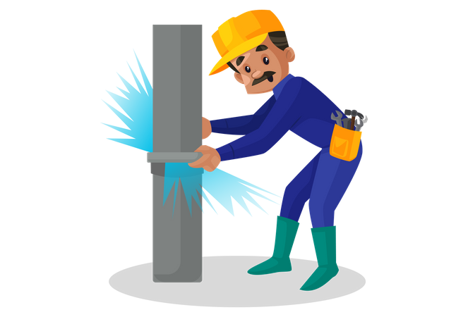 Handy man adjusting pipeline  Illustration