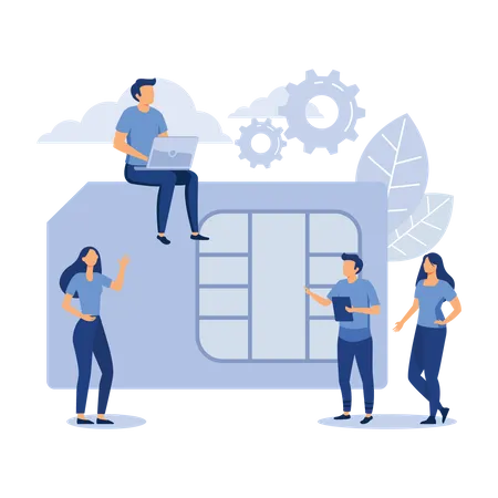 Mobile SIM-Karte, Mikroschaltung, flache Vektorgrafik für das Kommunikationsschema von Mobiltelefonen  Illustration