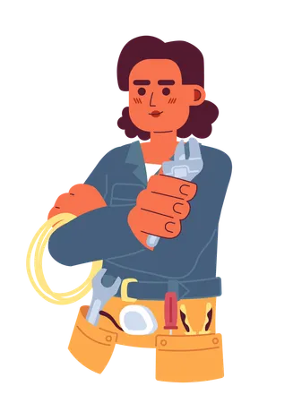 Handy Woman Hispanic Young Adult 2 D Cartoon Character Latina Handywoman Isolated Vector Person White Background Female Mechanic Latinamerican With Belt Instruments Color Flat Spot Illustration Illustration