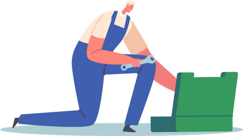 Handyman Employee Fixing Service Illustration