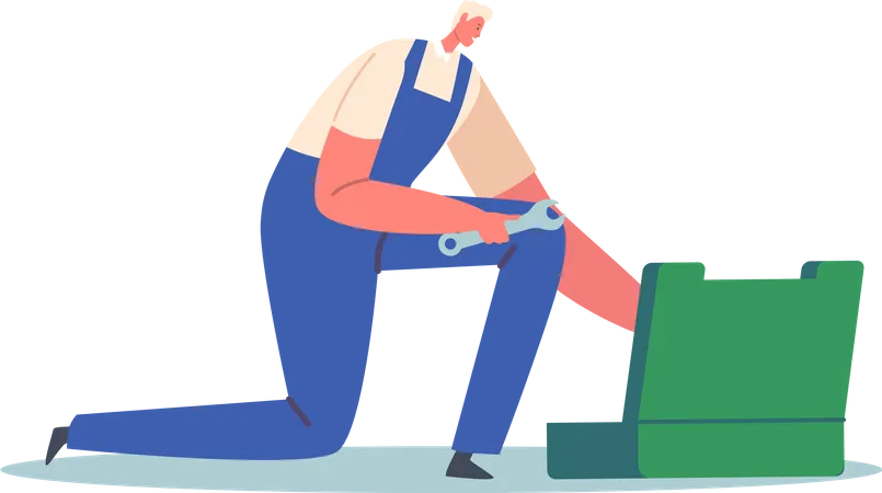 Handyman Employee Fixing Service  Illustration