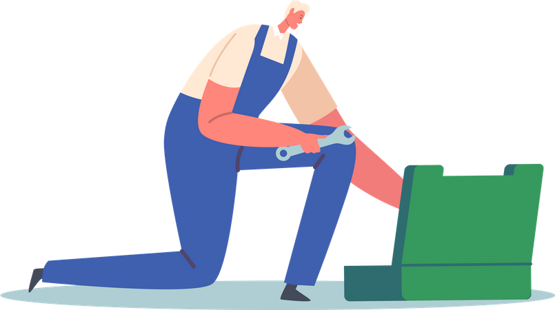 Handyman Employee Fixing Service  Illustration