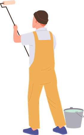Handyman professional painter character engaged in home renovation  Illustration