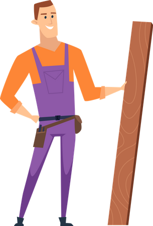Handyman standing with wooden Illustration
