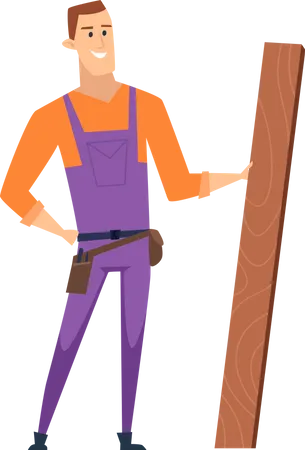 Handyman standing with wooden  Illustration