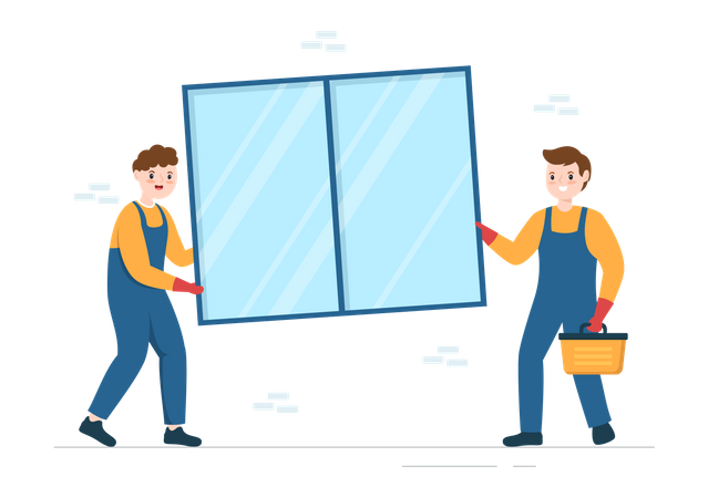 Handyman with replacement glass panel  Illustration