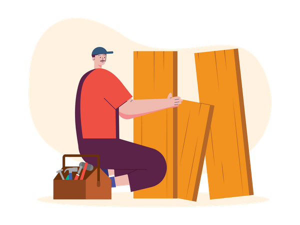 Handyman With Wooden  Illustration