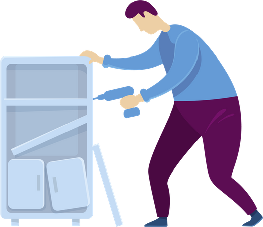 Handyworker repairs cabinet  Illustration