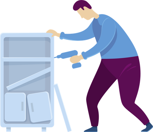 Handyworker repairs cabinet Illustration