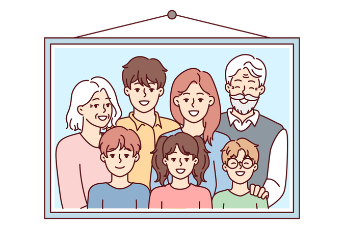 Hängender Familienfotorahmen  Illustration