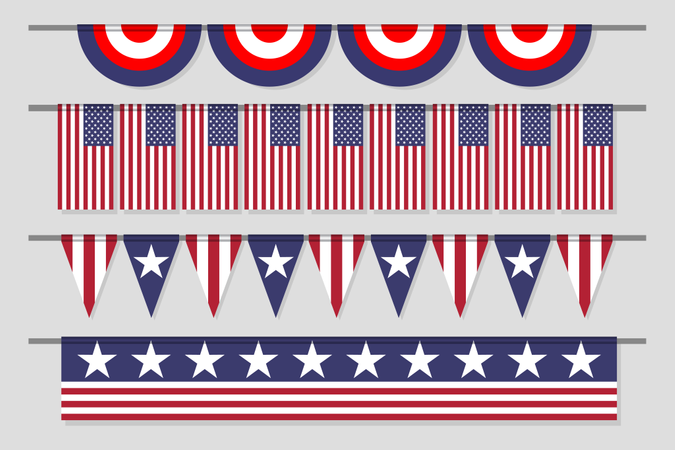 Hängendes dekoratives USA-Banner-Flaggen-Set für den Unabhängigkeitstag  Illustration