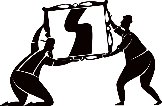 Hangender Spiegel Schwarze Silhouette Vektorillustration Housekeeping Service Mitarbeiter Stehen Mit Glas Leute Posieren Handwerker 2 D Cartoon Figuren Form Fur Werbung Animation Druck Illustration