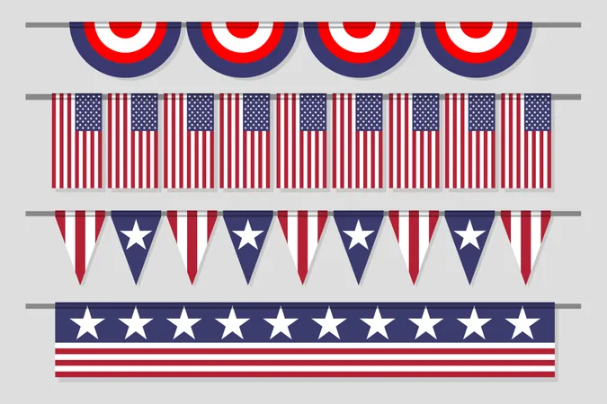 Hanging Decorative USA Banner Flag Set For Independence Day Illustration