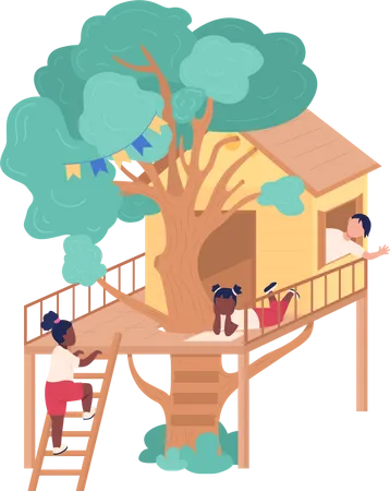 Hanging out with friends in tree fort  Illustration