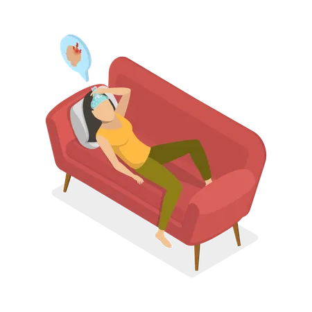 3 D Isometric Flat Vector Illustration Of Hangover Sick Person Having Cold Illustration