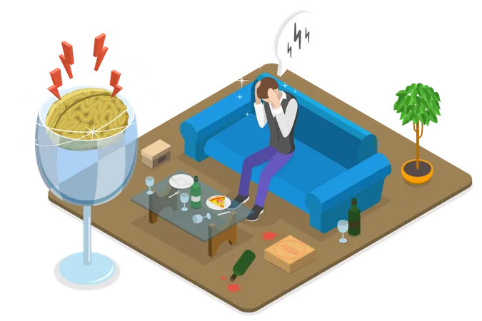 3 D Isometric Flat Vector Conceptual Illustration Of Hangover Alcohol Abuse And Addiction Illustration