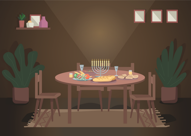 Hanukkah Dinner Illustration