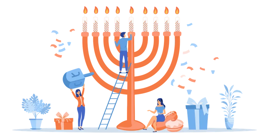 Decoração de menorá do feriado de Hanukkah  Ilustração