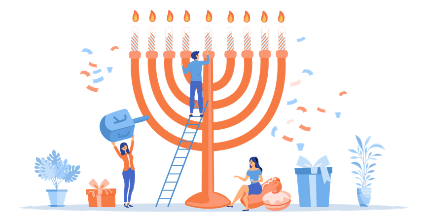 Decoración de la menorá festiva de Hanukkah  Ilustración