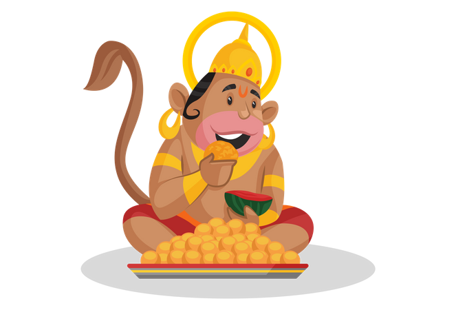 Hanuman comiendo laddoos  Ilustración