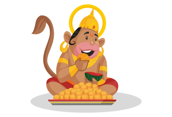 Hanuman eating laddoos Illustration