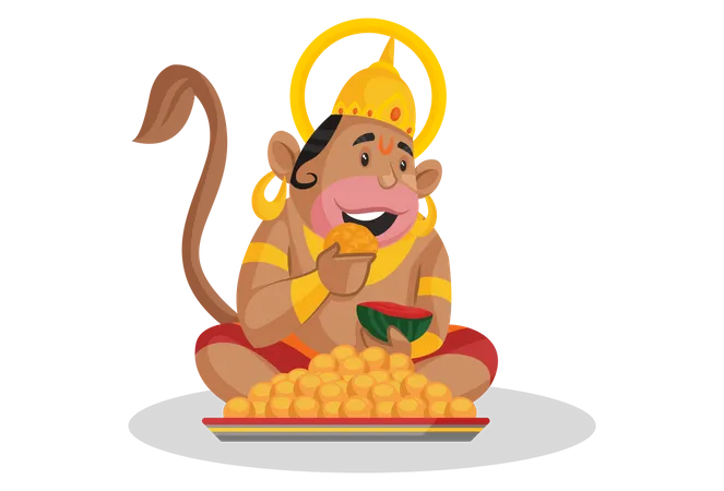 Hanuman eating laddoos  Illustration