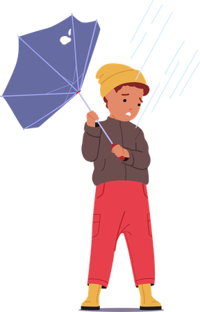 Hapless Boy Battles Storm and Wind  일러스트레이션