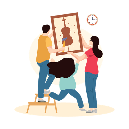 Happiness Frame at Home Wall  Illustration