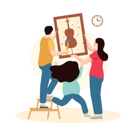 Happiness Frame at Home Wall  Illustration