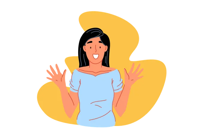 Happiness Triumph And Victory Concept Beautiful Smiling Woman Cheerful Caucasian Girl With Raised Hands Amazed Young Lady Celebrating Victory Positive Emotion Expression Simple Flat Vector Illustration