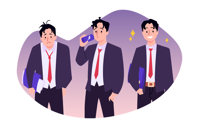 Happy active businessman apply energy drink and get a lot of vitality power effect  Illustration