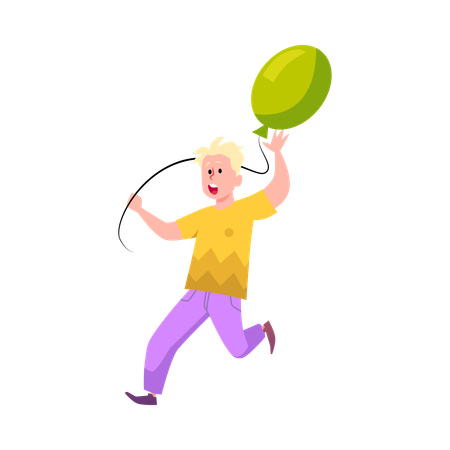 Happy active child running with air balloon  Illustration