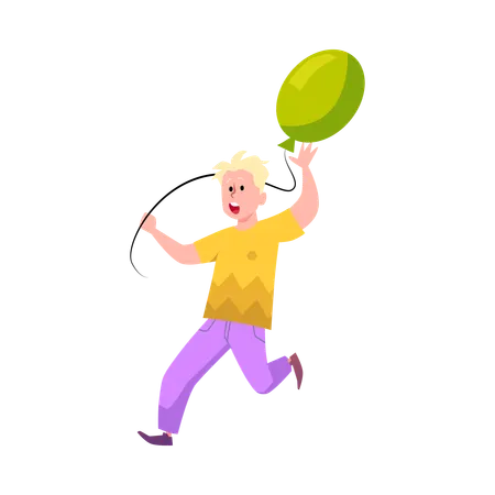 Happy active child running with air balloon  Illustration