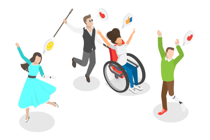 Happy Active Disabled People,  Illustration