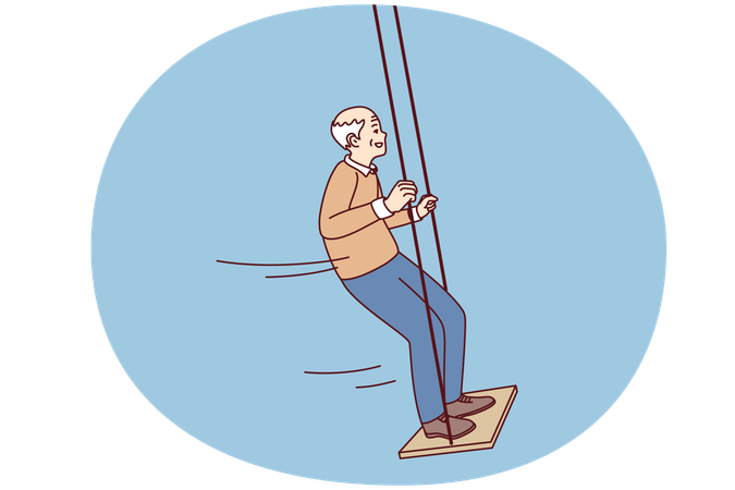 Happy active elderly grandfather swinging  Illustration