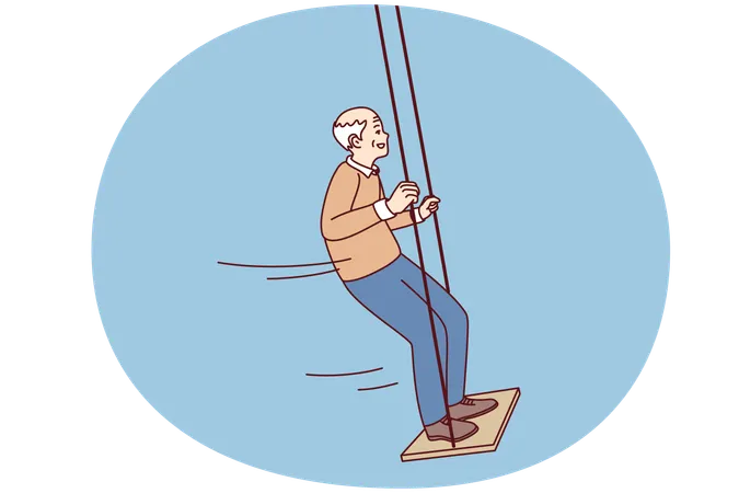 Happy active elderly grandfather swinging  Illustration