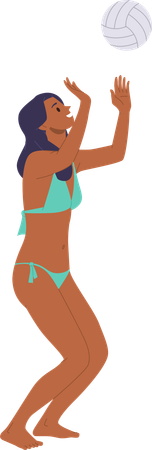 Happy active woman playing beach volleyball outside enjoying healthy leisure time  Illustration