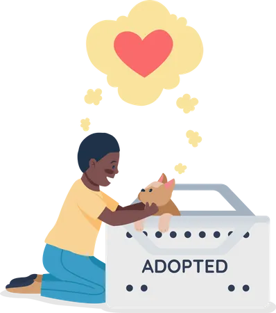 Happy African American kid with adopted dog  Illustration