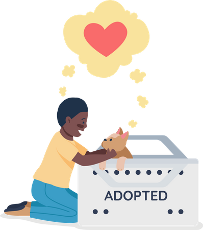 Happy African American kid with adopted dog  Illustration