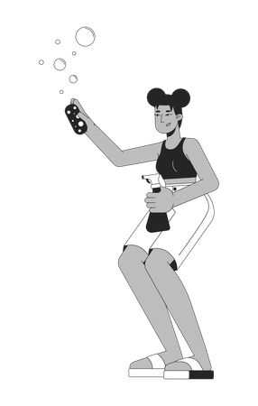 Happy african american woman with cleaning supplies  Illustration