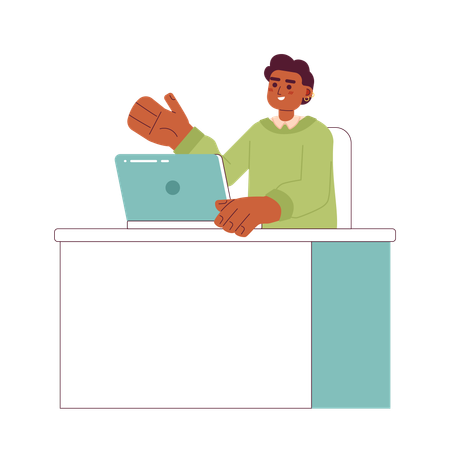 Happy african american worker near laptop  Illustration