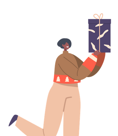 Happy African Female Receive Present Illustration