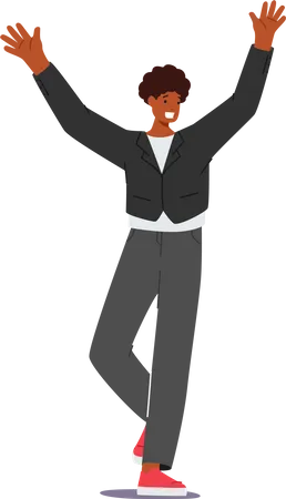 Happy African male Waving Hands  Illustration