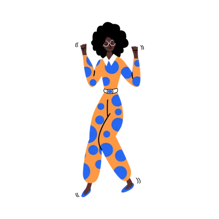 Happy African woman dancing and smiling  Illustration