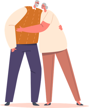 Happy Aged Couple Hug Illustration