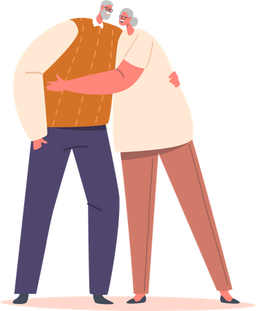 Happy Aged Couple Hug  Illustration