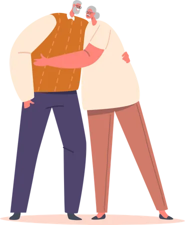 Happy Aged Couple Hug  Illustration