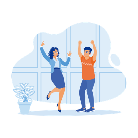 Happy And Cheerful Man And Woman Celebrating Promotion  Illustration